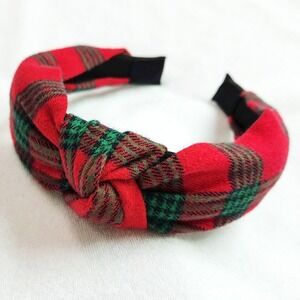 Womens Red Plaid Knot Headband Fashion Accessory